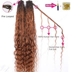 BLG Crochet Boho Box Braids with Human Hair Curls Brown Curly Human Hair Boho Crochet Braids with Curly Ends Pre Looped Bohemian Crochet Braids for Black Women 24 Inch 2 Pack 80 Strands