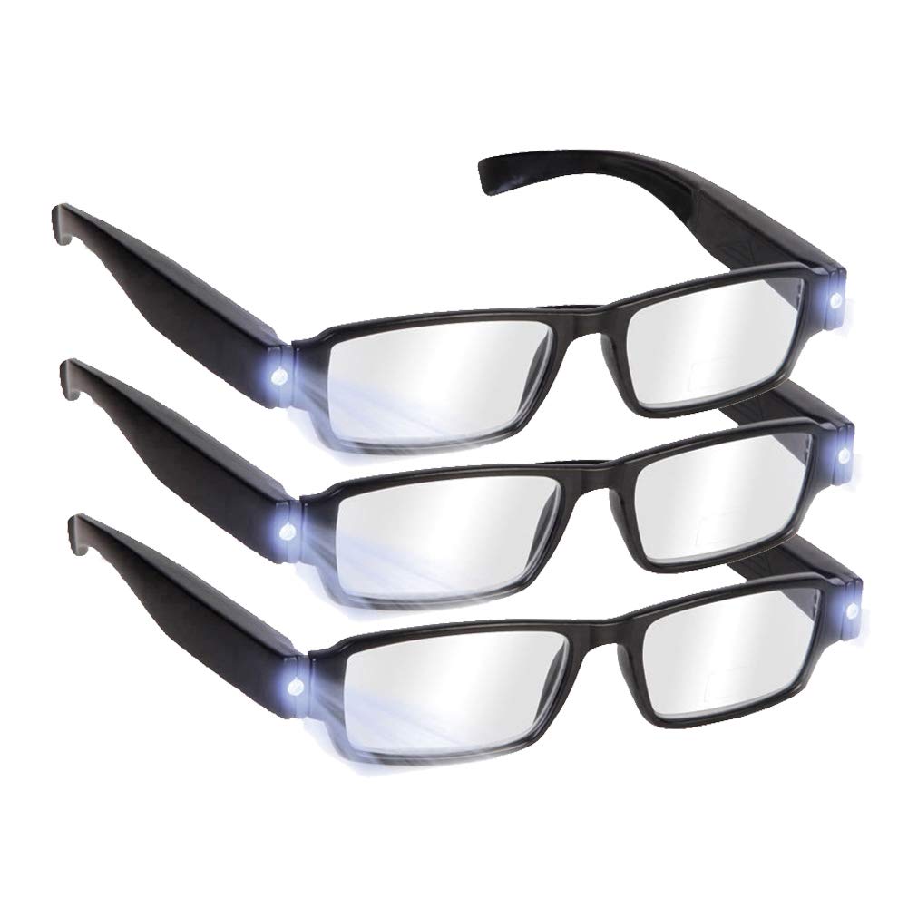 DuanMei Reading Glasses with Light Bright LED Readers with Lights Reading Glasses Lighted Magnifier Nighttime Reader Compact Full Frame Eyewear Unisex Clear Vision Lighted Eye Glasses,+2.5