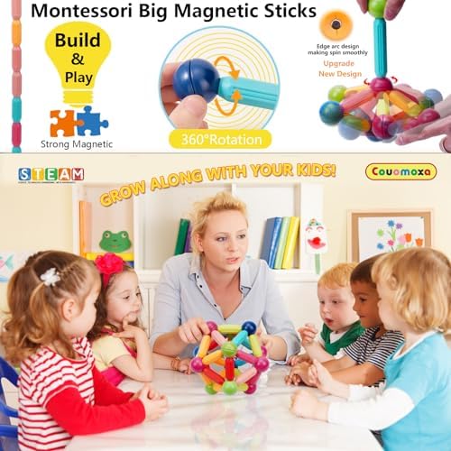 COUOMOXA Magnetic Sticks STEM for Kids: 3 4 5 6 7 8+ Year Old 110pcs Educational Magnetic Construction Set - Learning Toy for 3-12 Kids Classroom Home - Birthday Gift for Boys Girls
