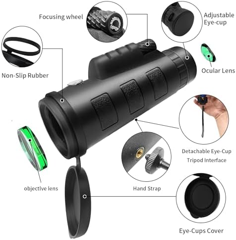 Monocular Telescope for Adults,12x50 HD Large Vision Monoculars with Smartphone Adapter Tripod,High Powered Monocular for Bird Watching Hunting Hiking Camping Wildlife,BAK4 Prism FMC Lens,Waterproof