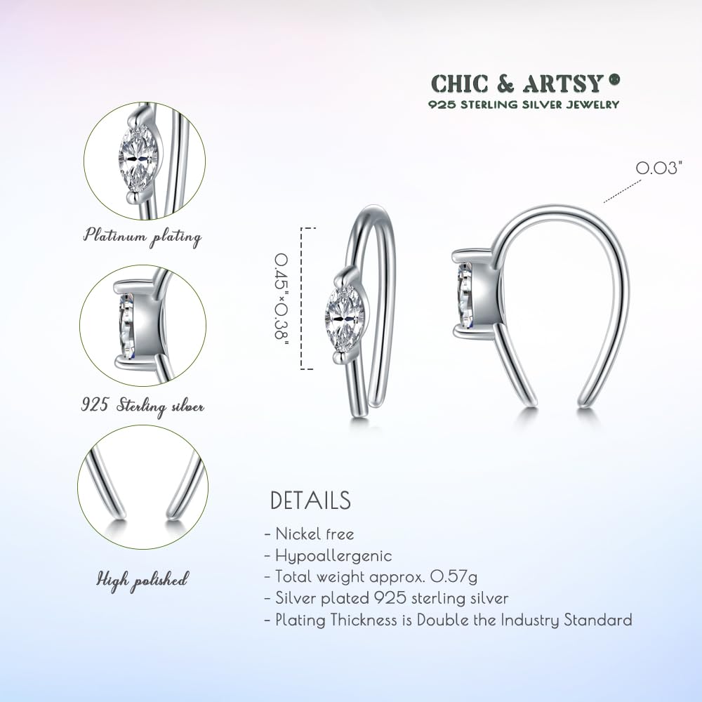 CHIC & ARTSY Hoop Earrings 925 Sterling Silver CZ Open Hoop Earrings Hypoallergenic Lightweight Drop Dangle Threader Hoops for Women