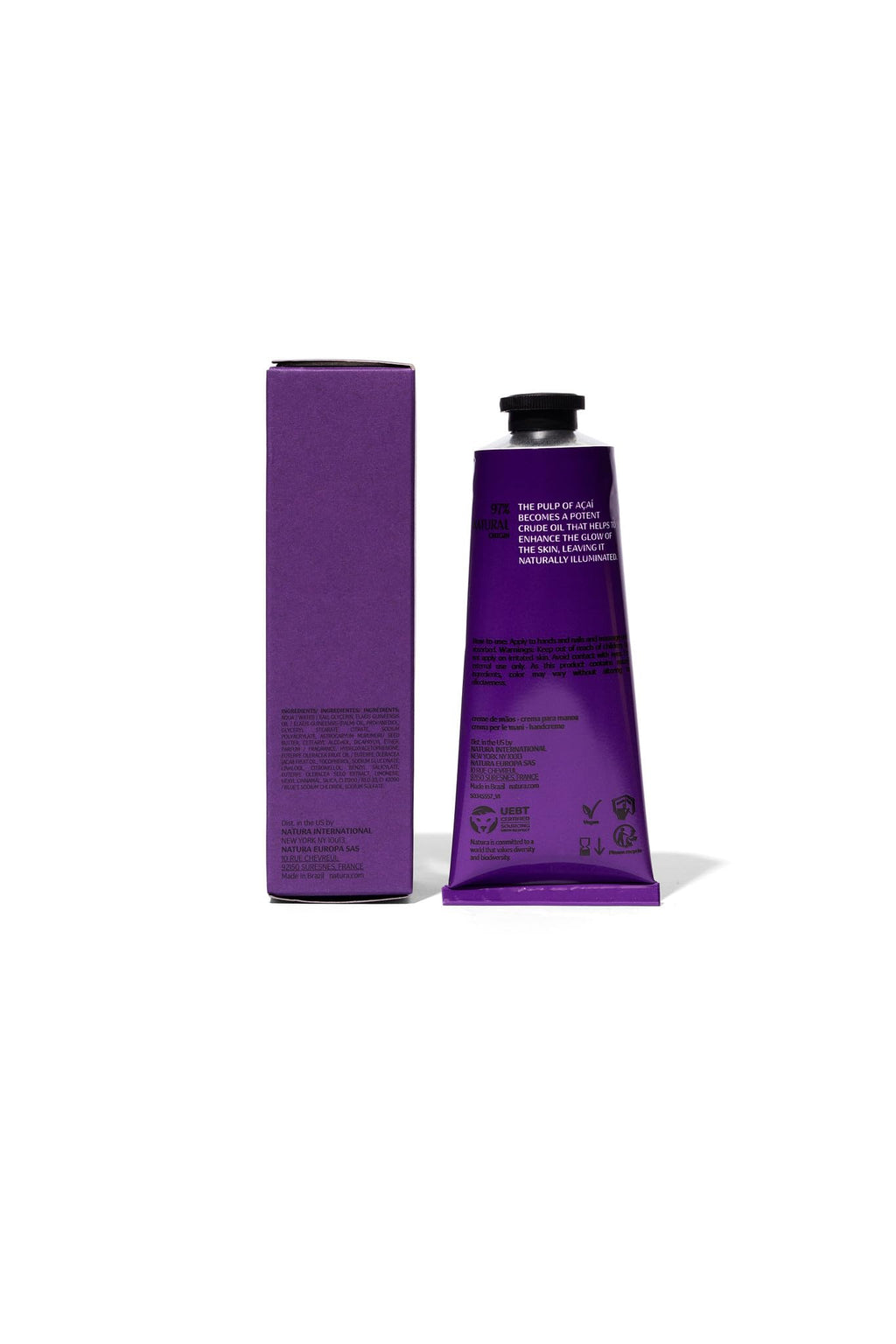 Natura - Ekos Açaí Hand Cream - Anti-Dullness Hand Balm - Recharge the Skin - Fast Absorption - Skin Moisturizer - Vegan Skin Care - Brazilian Beauty Secrets - Self Care & Body Care - 2.6oz (75g)