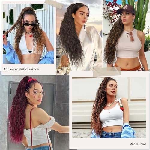ALXNAN Claw Clip Ponytail,30 Inch Black Ponytail Extension for Women Synthetic Long Curly Wavy Clip in Ponytail Hair Extensions Synthetic Hairpiece for Daily Party Use