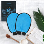 Exfoliating Gloves 2 Pcs, Exfoliating Body Scrubber for Bath Shower Exfoliation, Body Scrub Exfoliator Loofah Sponge for Dead Skin Remover, Korean Exfoliating Mitt (Blue)
