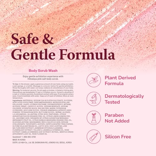 Daily Scrub & Body Wash - Exfoliating Body Scrub, Dead Sea Salt & Himalayan Pink Salt, Natural Moisturizing Body Wash, Retinol & Hyaluronic Acid Shower Gel, Korean Skincare 21.1oz
