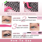 Focipeysa Wispy Lash Clusters 360pcs Eyelash Extension 30D 40D 50D Individual Lashes 9-16mm Mixed Eyelash Clusters Natural Lash Extensions with Lash Bond and Seal and Tweezers DIY Cluster Eyelashes