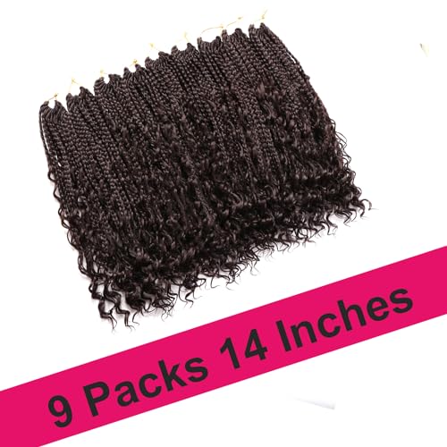Goddess Box Braids Crochet Hair-9 Packs Crochet Braids for Black Women 14 Inch Crochet Braids with Curly Ends (Boho 14 Inch (Pack of 9), 4#)