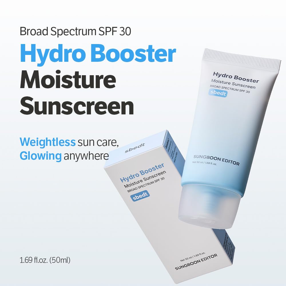 SUNGBOON EDITOR Hydro Booster Sunscreen, SPF 30, Non-Greasy, Lightweight, Hydrating Korean Sunscreen for Face with No White Cast, Travel Essentials, 50ml, 1.69 fl.oz