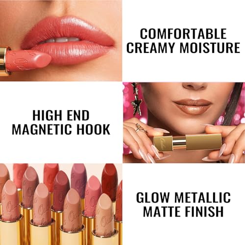 Oulac Matte Lipstick with Metallic Shine, Comfortable Creamy Texture, Smooth No Grainy Feeling, Vegan & Gluten Free, Full-Coverage Lip Colour 4.3 g, GM15 She's A Lover