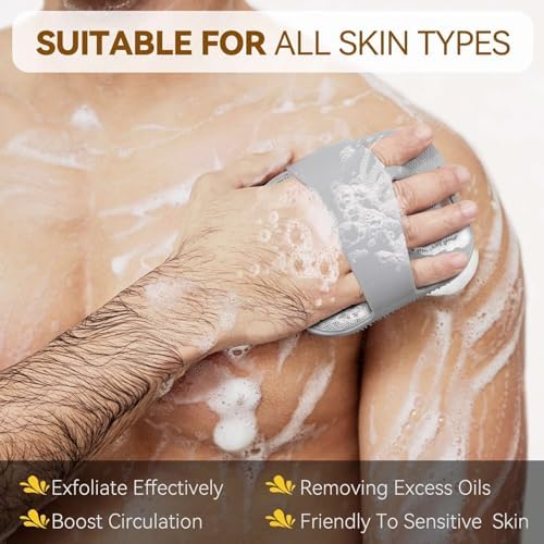 Silicone Body Scrubber for Men & Women, Friendly Shower Body Scrubber for Sensitive Skin, Silicone Loofah Body Scrubber for Showering with Richer Foam Bristles and Anti-Slippery Handle (3 Pack)