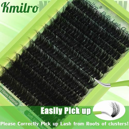 Fluffy Lash Clusters Kit 14-24mm Thick Long Cluster Eyelash Extensions Kit 180D D Curl Volume DIY Lash Extension 240pcs Soft Wispy Individual Lashes Kit with Bond and Seal Lash Tweezers, by Kmilro