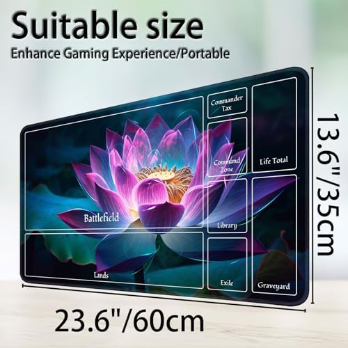 for MTG Game Playmat, for Magic TCG Rubber Play mat,Tabletop Card Playmats with Smooth Surface,Trading Card Inked Game Mat with New Zones,Battle Game,Colorful Glowing Lotu