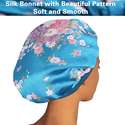 Satin Bonnet Silk Bonnet Hair Bonnet for Sleeping- 6 Pack Bonnets for Black Women with Wide Elastic Band for Curly Hair