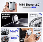 Mini Shaver On-The-Go, Portable Alloy Electric Shaver for Men, Cordless Travel Shaver, Dry Shave, USB-C Rechargeable Electric Razor, IPX7 Waterproof, Easy Cleaning, Battery Indicator, Silver
