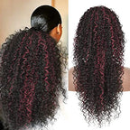 Youthfee 27” Drawstring Ponytail Deep Curly Heat Resistant Synthetic Instant Clip Ponytail Extension Protective Style Afro Kinky Curly Hair Pieces for Women