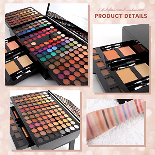 MISS ROSE 190 Colors Cosmetic Make up Piano Box Set,Combination with Eyeshadow /Facial Blusher /Eyebrow Powder /Eyeliner Pencil /Mirror,All-in-1 Makeup Gift Set (Color B)