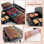 MISS ROSE 190 Colors Cosmetic Make up Piano Box Set,Combination with Eyeshadow /Facial Blusher /Eyebrow Powder /Eyeliner Pencil /Mirror,All-in-1 Makeup Gift Set (Color B)