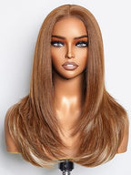 GORGIUS Ombre Brown Wig with Blonde Highlights Glueless Straight Wig Crafted With Style-Archive Technology: Premium Fiber & Remy Human Hair Blended with Natural Pre-Plucked Hairline