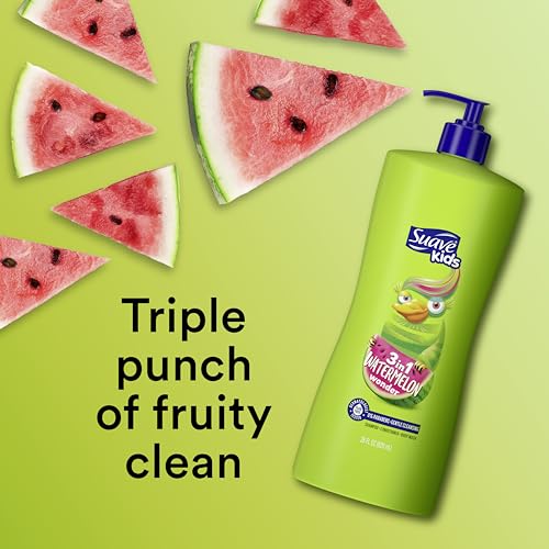Suave Kids 3-in-1 Tear Free, Body Wash, Shampoo and Conditioners, Dermartologist Tested, Watermelon Wonder, 18 Oz Pack of 6