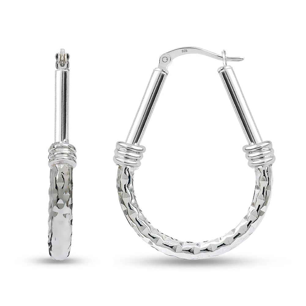 LeCalla 925 Sterling Silver Hoop Earrings for Women - Classic Diamond Cut Oval Hoop Earrings Trendy | Anti Tarnish Textured Hoops Jewelry Gifts for Women | Jewelry for Work, Party, Anniversary & Birthday 35mm