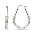 LeCalla 925 Sterling Silver Hoop Earrings for Women - Classic Diamond Cut Oval Hoop Earrings Trendy | Anti Tarnish Textured Hoops Jewelry Gifts for Women | Jewelry for Work, Party, Anniversary & Birthday 35mm