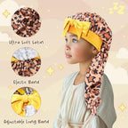 Lolalet Kids Bonnets for Girls, Long Silk Bonnet for Sleeping Kids Satin Bonnet Cap with Tie Band for Dreadlocks Braid Afro Curly Hair -2 PCS, Star & Gold