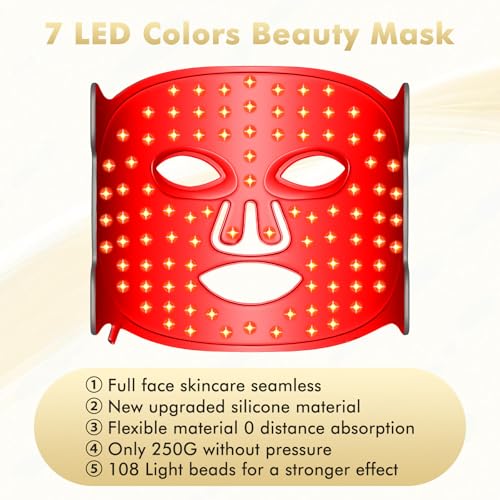 Red Light Therapy for Face, Led Face Mask Light Therapy, 7 Colors LED Face Mask Light Therapy At Home, Black