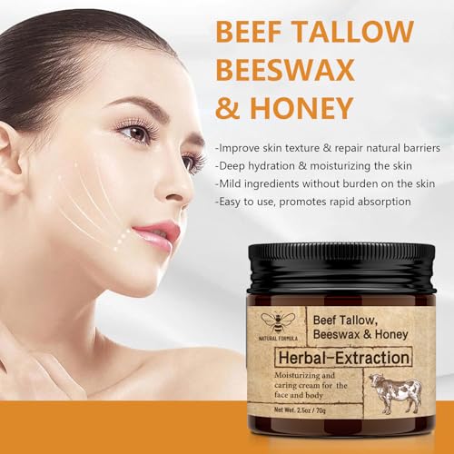 Beef Tallow for Skin, Face and Body Moisturizer, Tallow and Honey Balm - 100% Grass Fed