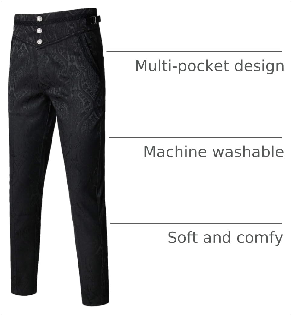 VATPAVE Mens Gothic Pants Cosplay Costume Steampunk Victorian Pants L Black