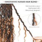 ToyoTress Boho Croceht Locs With Human Hair Curls - 16 Inch 8 Packs Ombre Brown Handmade Pre-Looped Crochet Braids For Black Women Human Hair, Butterfly Faux Locs (16 Inch, T30-8P)