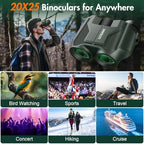 Compact Binoculars for Adults and Kids - Deesoo 20x25 Mini Lightweight High Powered Binocular for Bird Watching - Easy Focus Small Pocket Binoculars for Travel Concert Hunting Hiking