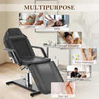 Facial Tattoo Chair, Hydraulic Esthetician Bed with Rolling Stool, Extended Head Spa Tattoo Artist Massage Table 360° Swivel Salon Beauty Spa Equipment w/Removable Armrests, Black