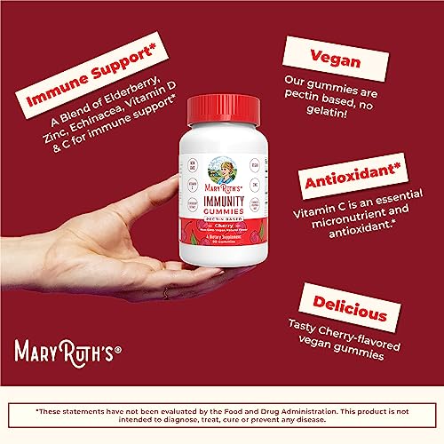 Mary Ruth's 5-1 Immunity Gummies with Elderberry for Kids & Adults | Cherry | Pectin Based | Vegan | 90 Count