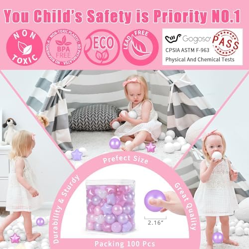 GOGOSO Ball Pits Balls for Toddlers Pack of 50 100 200 Plastics Shape Ball Non-Phthalate Non-BPA Non-Toxic 2.2-Inch Crush Proof Play Balls