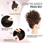 Lommel Messy Bun Hair Piece Short Curly Ponytail Extension Elastic Drawstring Loose Wave Curly Hair Buns Hair Piece Synthetic Hair Extensions Hair Bun for Women Daily Use(Black to Auburn Brown)