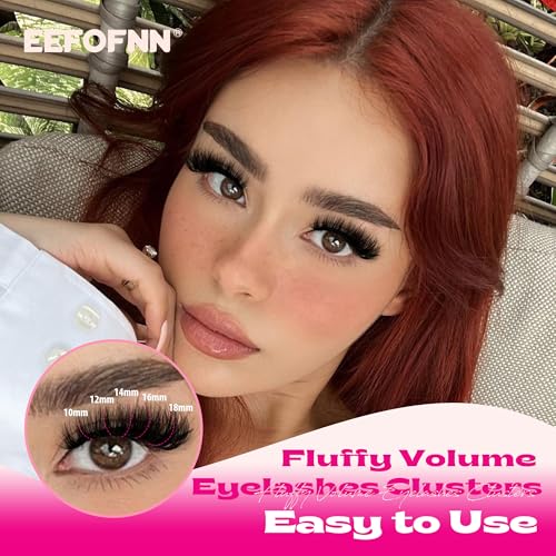 DIY Lash Extension Kit Fluffy Lash Clusters Kit 300PCS Eyelash Clusters with Bond and Seal Glue Thick 60D+80D+100D Cluster Eyelash Extensions Kit D Curl Volume Individual Lashes Kit at Home by Eefofnn