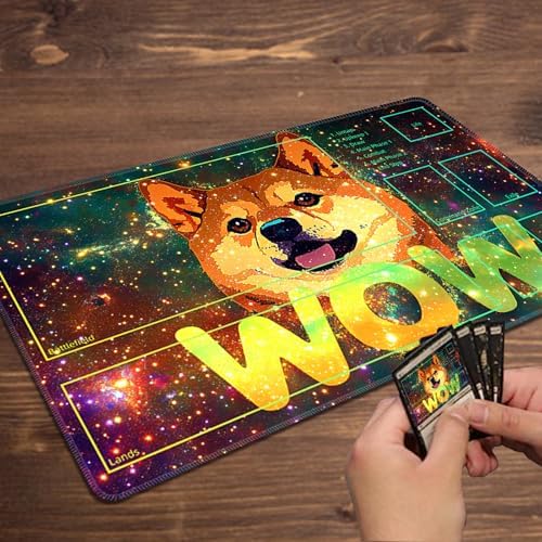 MTG Playmat with Zones Magic Card Playmat Game Mat,TCG & CCG Card Games Mat with Free Storage Bags Size 24 x 14 Inches (with Zones,Wow-Dog)