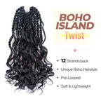 ToyoTress Boho Island Twist Crochet Hair - 12 Inch 8 Packs Short Bob Natural Black Boho Havana Twist Crochet Braids Synthetic Braiding Hair (12 Inch,8P-1B)
