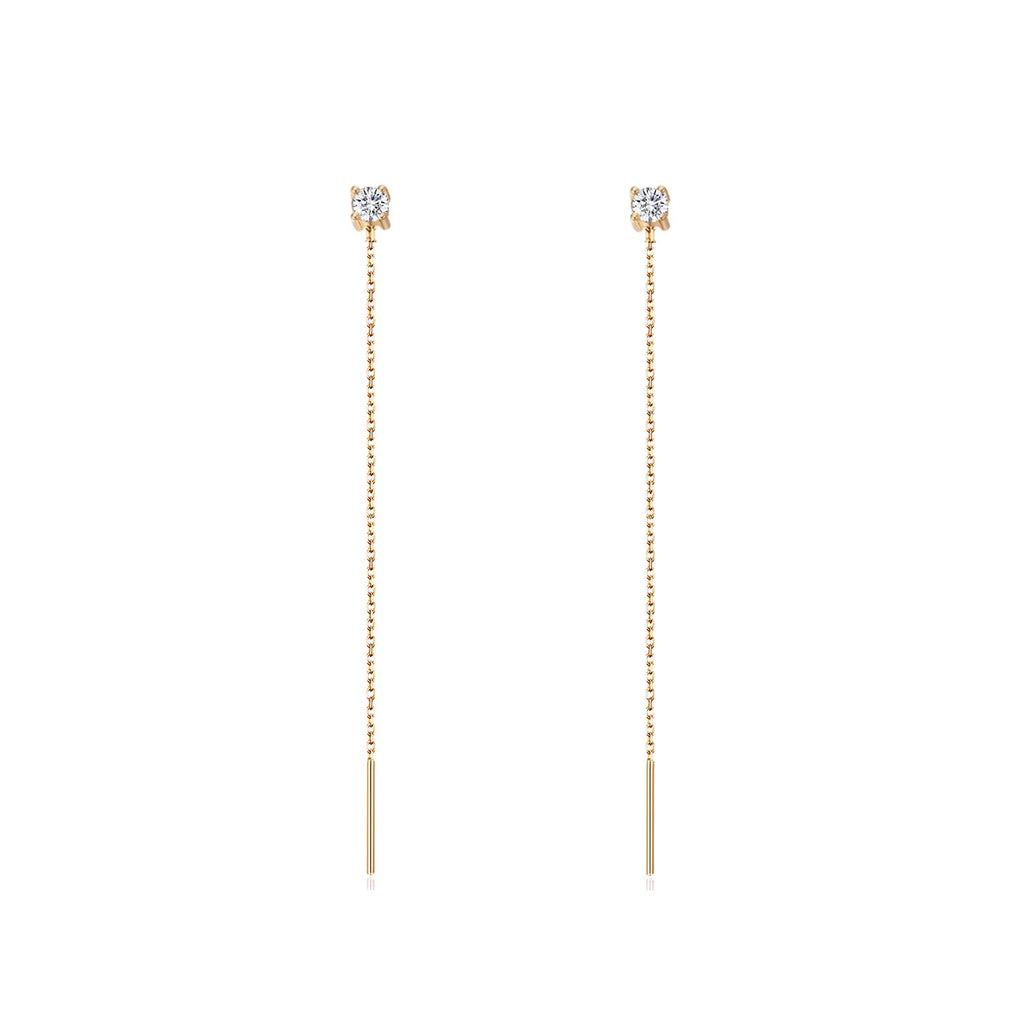 S.Leaf Cz Threader Earrings Sterling Silver Thread Earrings for Women 6cm