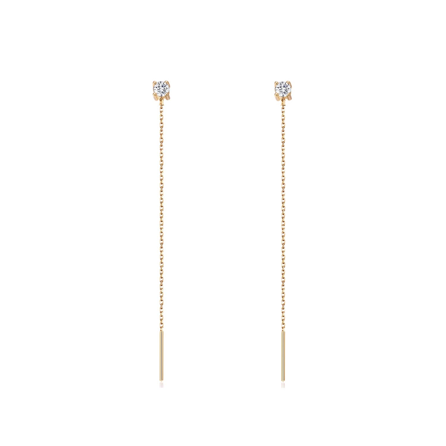S.Leaf Cz Threader Earrings Sterling Silver Thread Earrings for Women 6cm