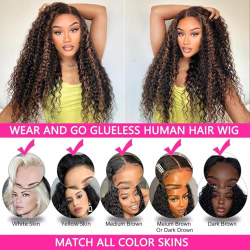 P1B/30 Highlight Ombre Lace Front Wig Human Hair Wigs for Women 250% Density 13x6 Deep Wave HD Lace Frontal Wig Pre Plucked P1B/30 Deep Curly Glueless Wigs Human Hair（#P1B/30,30Inch）