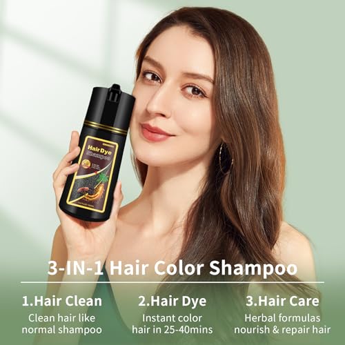 Wine Red Hair Color - 3-in-1 Long-Lasting Natural Dye Shampoo for Gray Hair, Easy Home Use for Men and Women, 16.9 Fl Oz