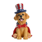 TERESA'S COLLECTIONS 4th of July Puppy Decorations with Solar Light, Memorial Day Resin Garden Dog Figurine for Home, Patriotic Independence Day USA 250th Anniversary Outdoor Yard Porch Gift Decor 8"
