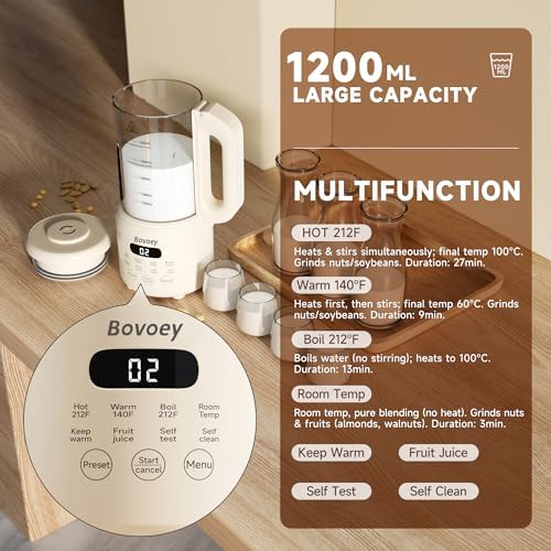 Nut Milk Maker,8 in 1 New Upgrade Soy Milk Maker Automatic for Almond,Oat,Plant-Based Milk and Non-Dairy Beverages,42oz Almond Milk Maker Machine with Delay Start/Self Clean/Boil Water