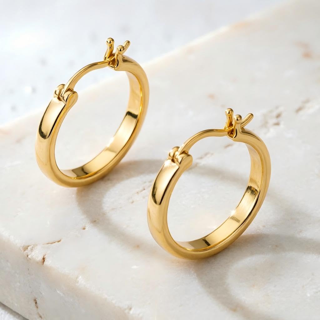 14K Gold Hoop Earrings for Women - Lightweight Classic Square Tube 14K Gold Earrings, Timeless Everyday Jewelry (30mm)