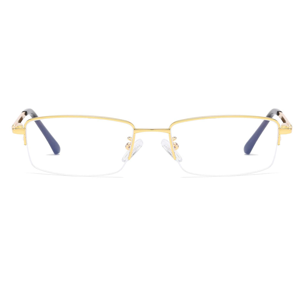 QECEPEI Half Rimless Metal Eyewear Frames Blue Light Blocking Transparent Lens Business Glasses, Shiny Gold