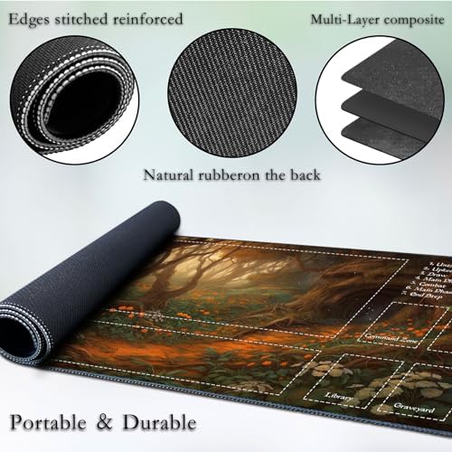 for MTG Game Playmat, for Magic TCG Rubber Play mat,Tabletop Card Playmats with Smooth Surface,Trading Card Inked Game Mat with Zones,Battle Game,Mysterious Tree Cave