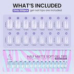 BTArtbox Square Gel Nail Tips - 320pcs Press on Nails Medium, Pre-shape Half Matte Clear False Tips, Full Cover Acrylic Fake Nails For Nail Extension, Home DIY Nail Salon 16 Sizes