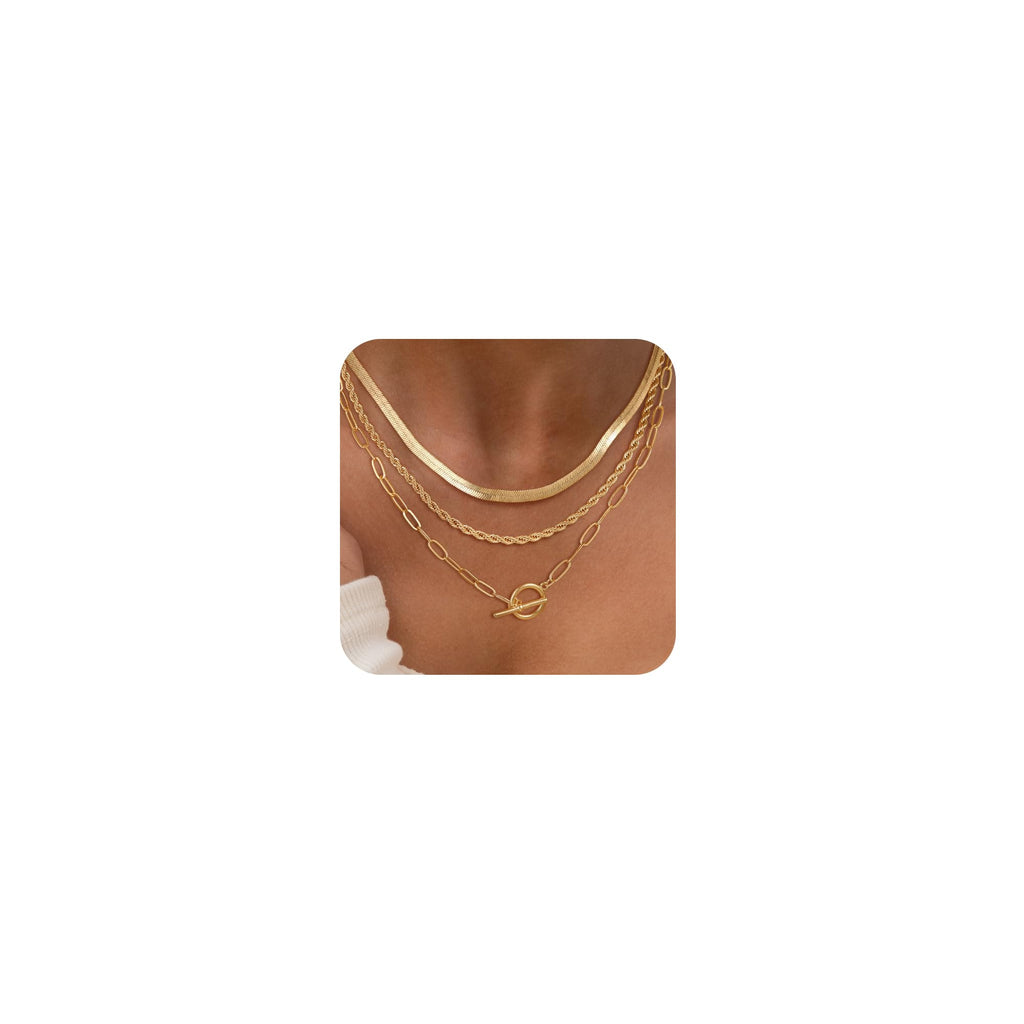 CHESKY 14K Gold Plated Layered Chain Necklace Set