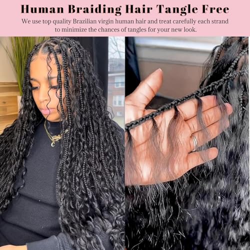 Human Braiding Hair Deep Water Wave Bulk 100g 2 Bundles 26 Inch 100% Brazilian Virgin Curly Extensions for Boho Braids Natural Black Wet and Wavy Braiding Boho Human Hair
